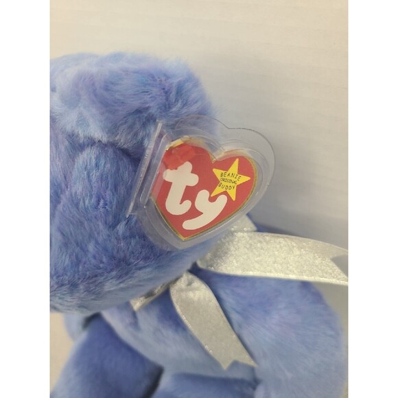 Vintage TY Blue Teddy Bear 'Clubby II' Plush Beanie Buddy 1999 Plush 13" Blue - Picture 2 of 4